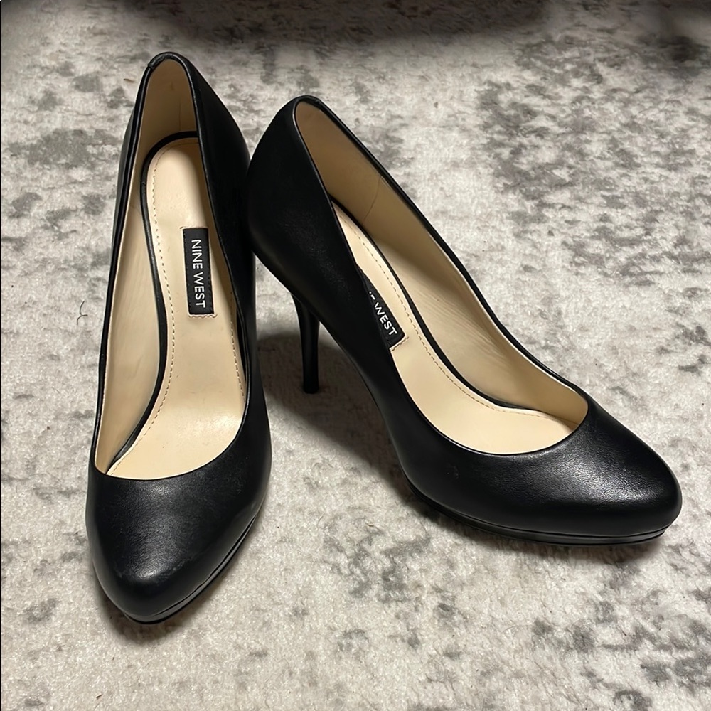 Nine West Kristal Black Leather Women's Platform Stiletto Heels 7.5